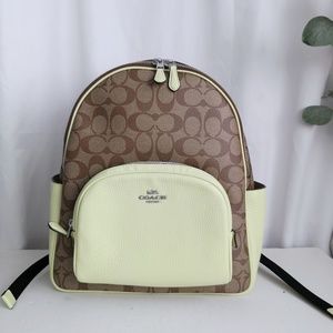 New Coach Court Backpack In Signature Canvas Khaki/ Pale Lime 5671 $450